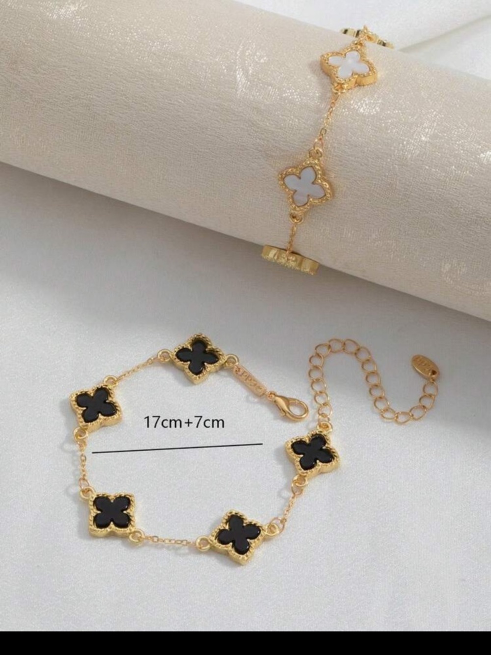 Gold & White Clover Link Bracelet, White Clover Bracelet - Picture 5 of 5